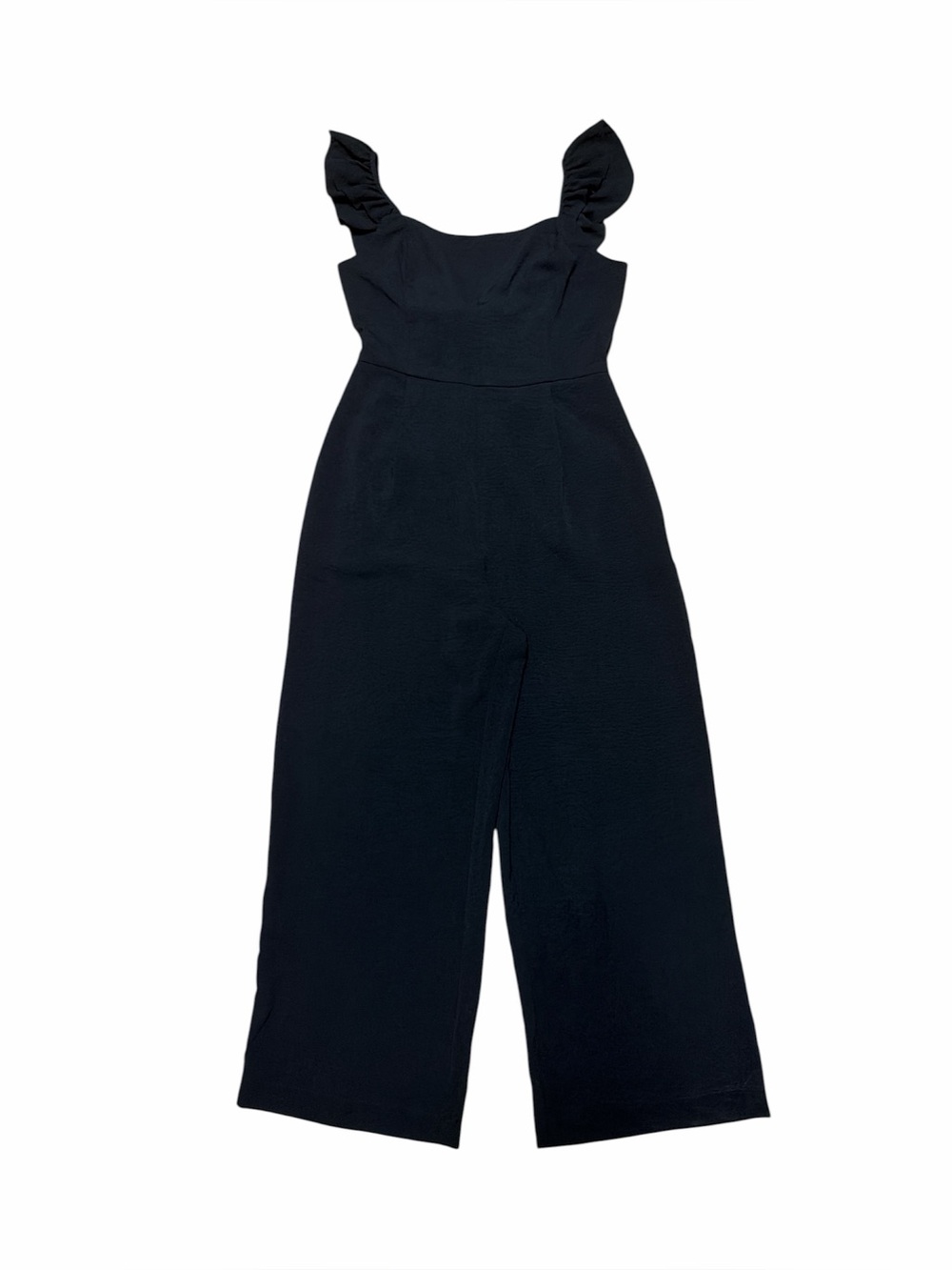 BCBG Paris Flutter Sleeve Jumpsuit Women’s M Black Tie Back Wide Leg One Piece